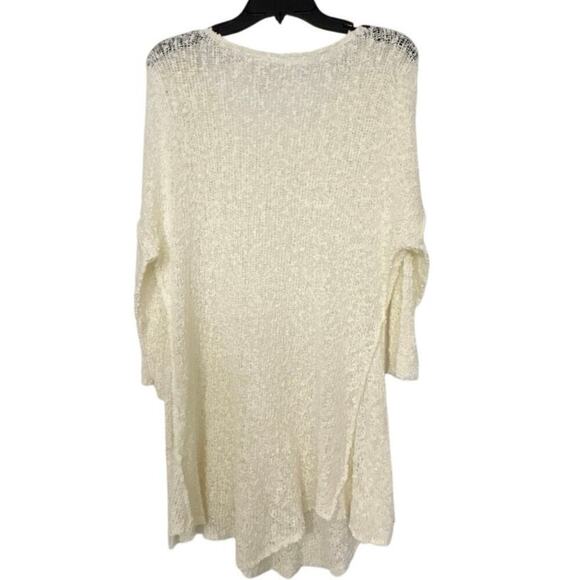POL Cotton Blend Cream Open Knit Asymmetrical Hem Beachy Longline Tunic Top L - Picture 2 of 11